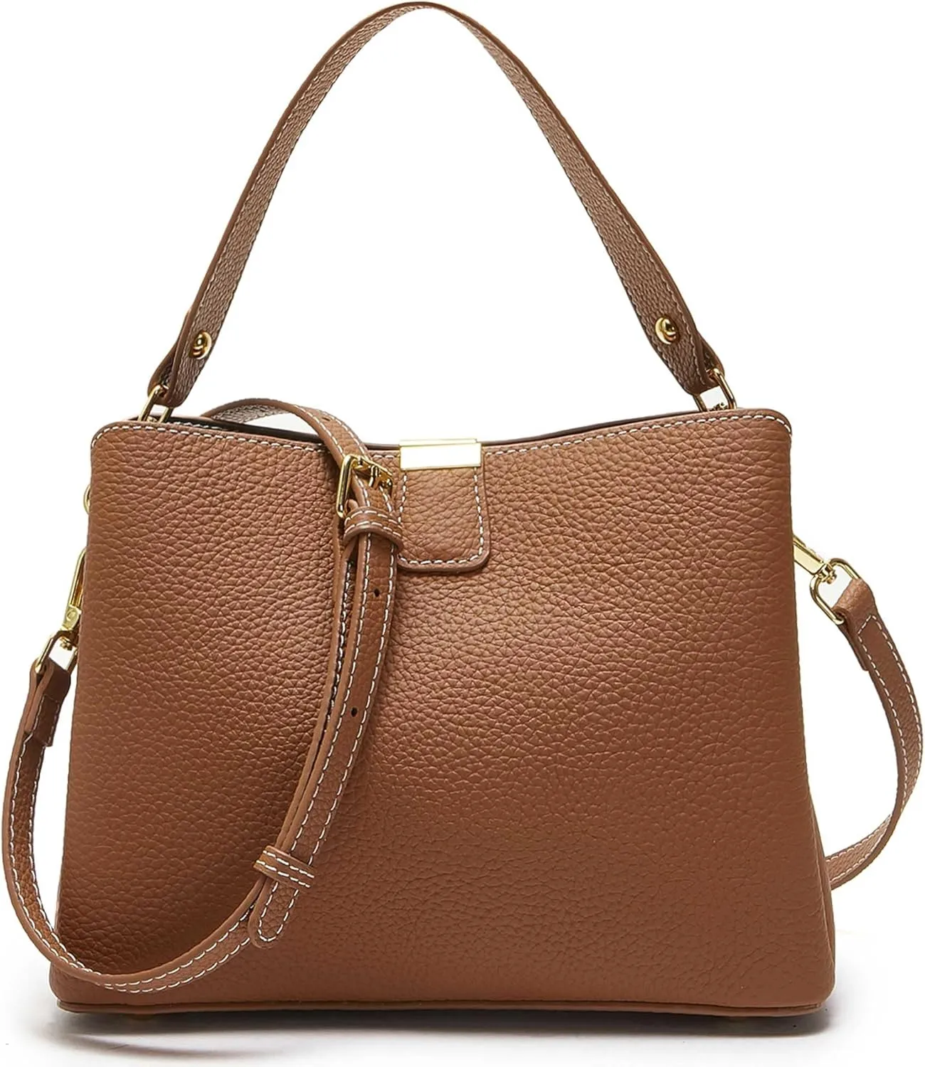 Small Women Genuine Leather Bucket Shoulder Bag Soft Crossbody Purses for Lady Handbag