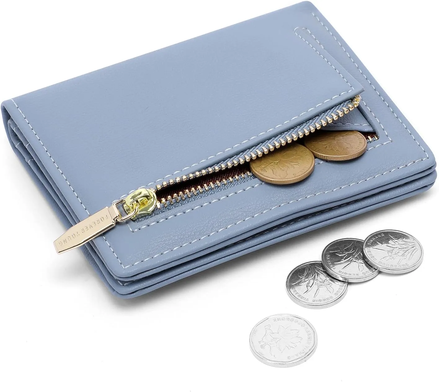 Small Women Wallet RFID Blocking Bifold Pocket Wallet Slim Compact Ladies Purse Mini Wallets For Women (Blue)
