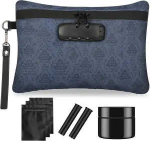 Smell Proof Bag, Smell Proof Stash Box, Smell Proof Containers with Combination Lock, Money Safe Pouch, Odor Proof Case Storage Bags for Travel, Smell Proof Case with Smell Proof Bags (Blue)