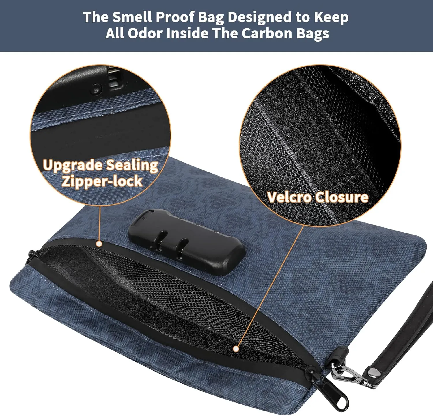 Smell Proof Bag, Smell Proof Stash Box, Smell Proof Containers with Combination Lock, Money Safe Pouch, Odor Proof Case Storage Bags for Travel, Smell Proof Case with Smell Proof Bags (Blue)