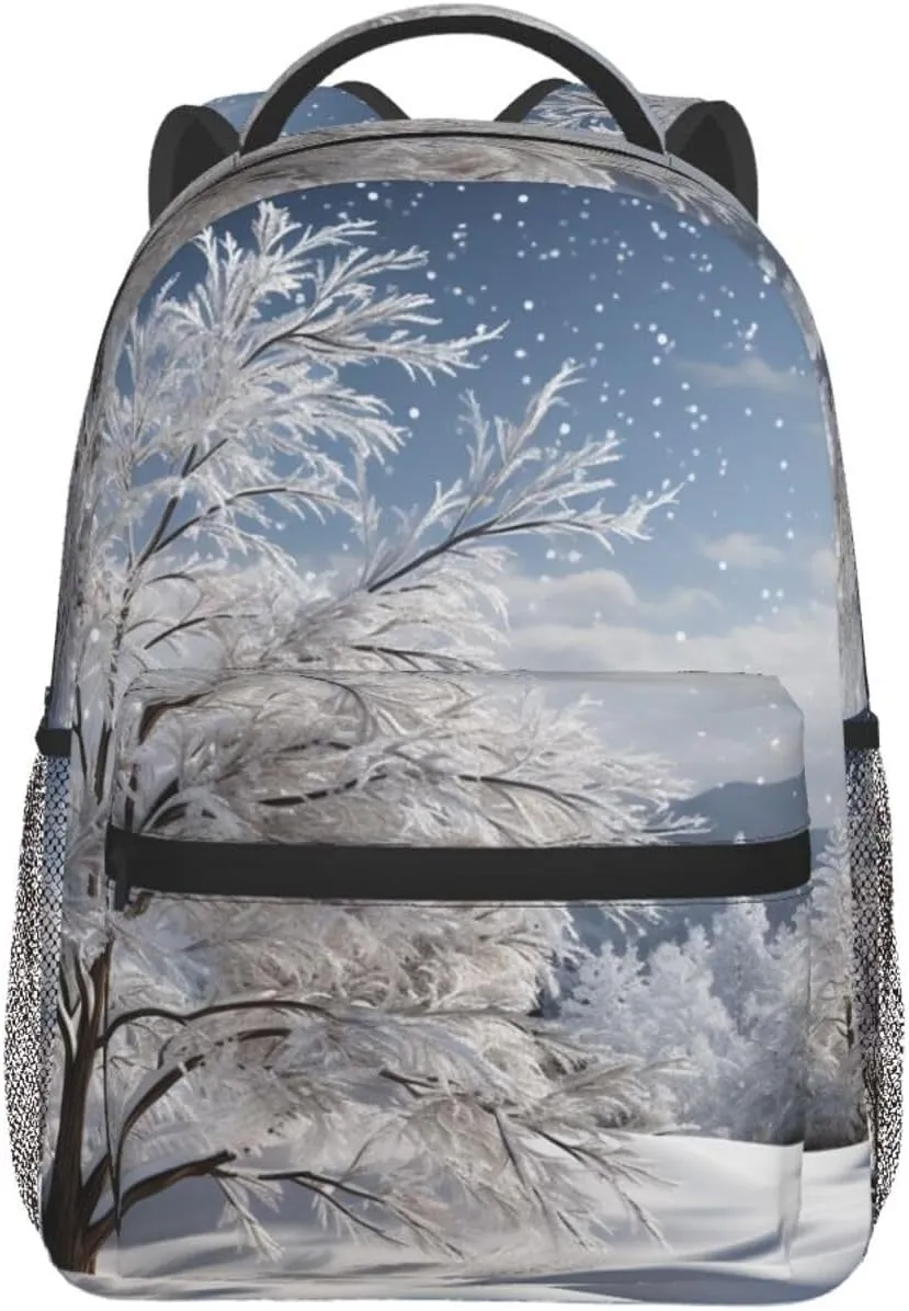 Snowflake Pine Tree Backpack for Men Women Casual Daypack Laptop Backpack Computer Bag Travel Laptop Bag