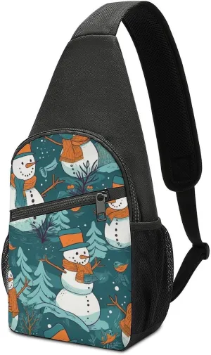 Snowman Pattern Sling Bag Casual Chest Bag Crossbody Shoulder Backpack Sport Travel Hiking Daypack for Women Men