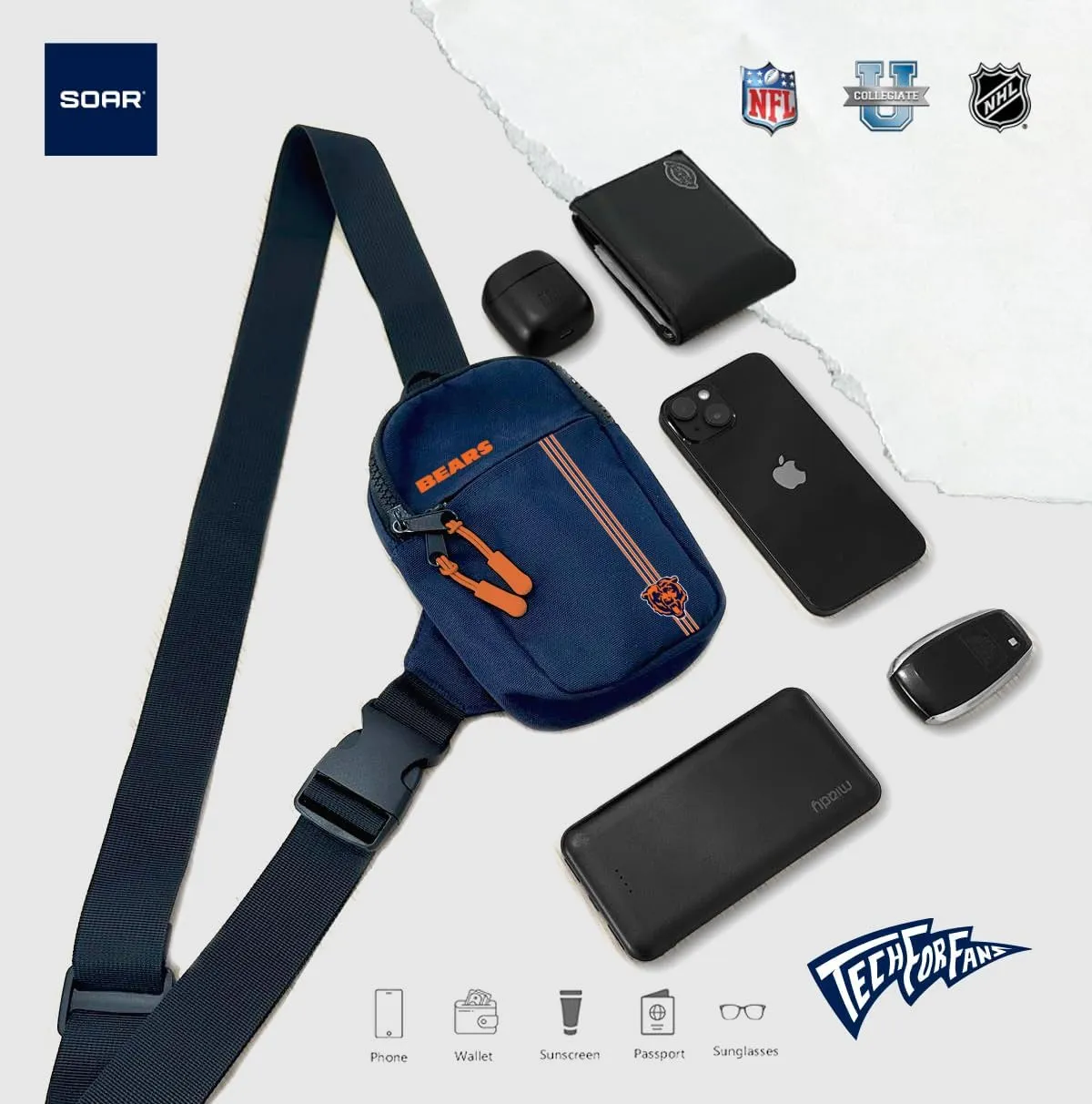 SOAR Unisex Crossbody Tech Adjustable Strap Travel Backpack Officially Licensed NFL, Mini Sling Bag