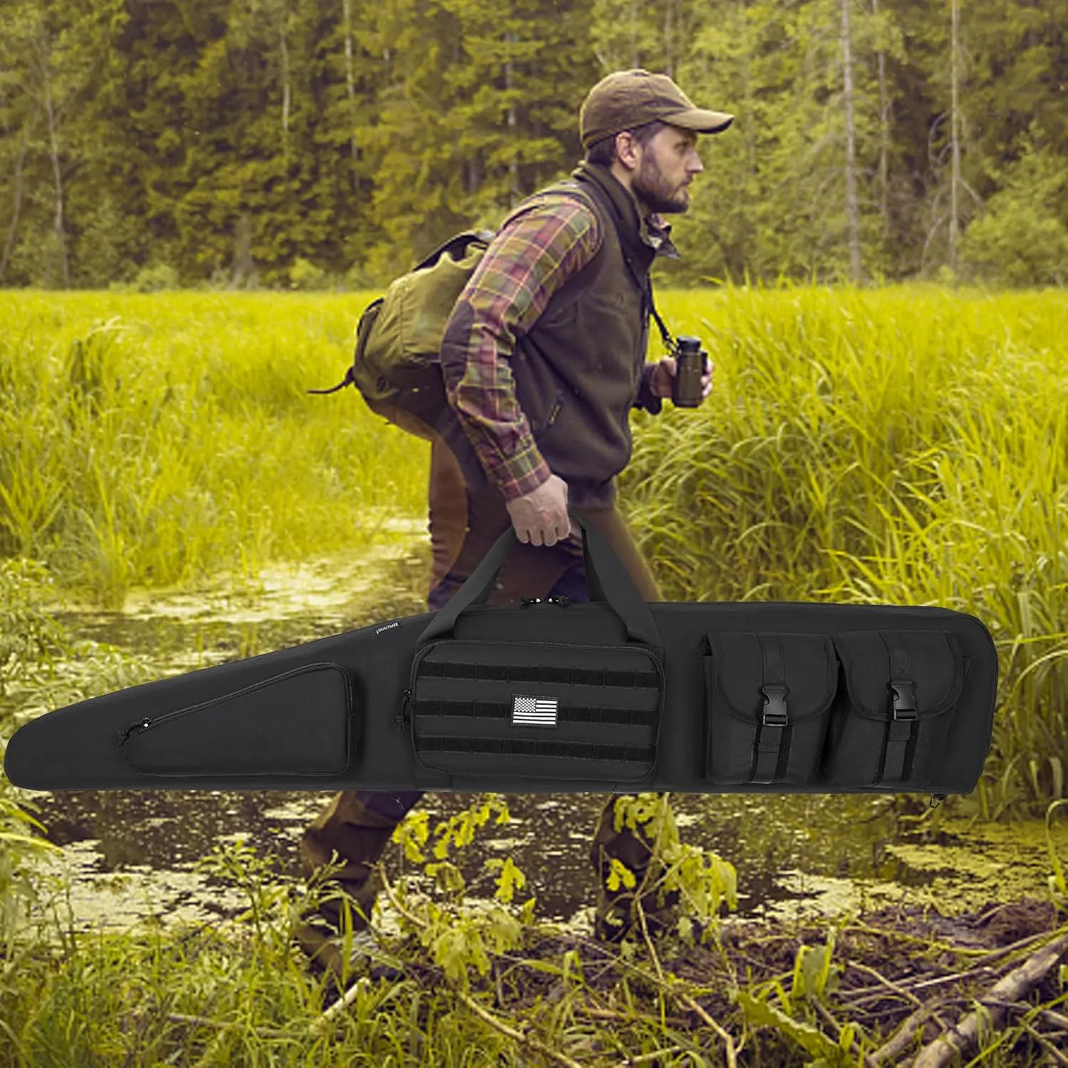 Soft Double Shotgun Rifle Case 38"/42"/46"/52" Long Rifle Bag for Hunting Shooting Range, Firearm Transportation, With Multiple Magazine Holder Pouches