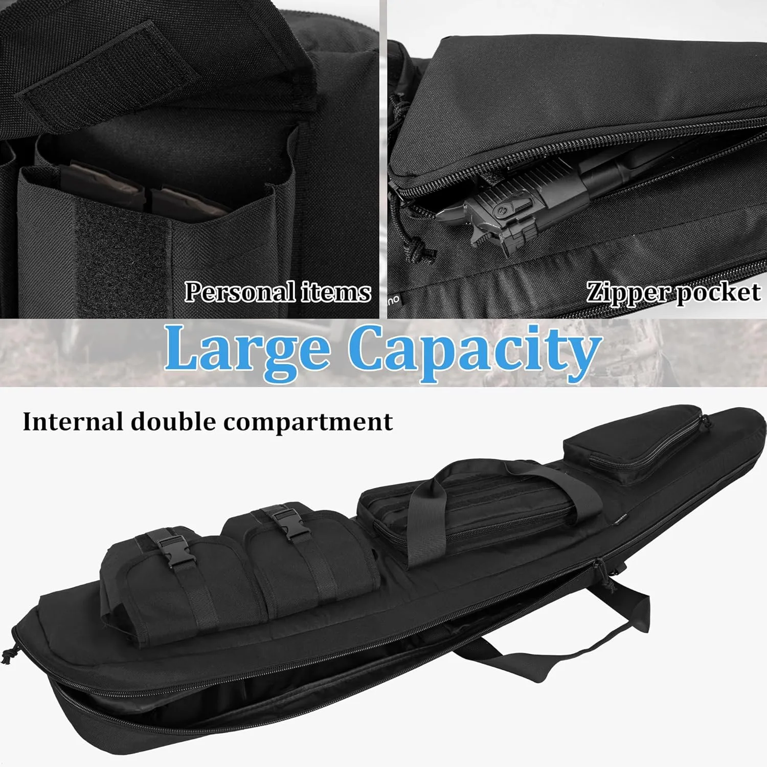 Soft Double Shotgun Rifle Case 38"/42"/46"/52" Long Rifle Bag for Hunting Shooting Range, Firearm Transportation, With Multiple Magazine Holder Pouches