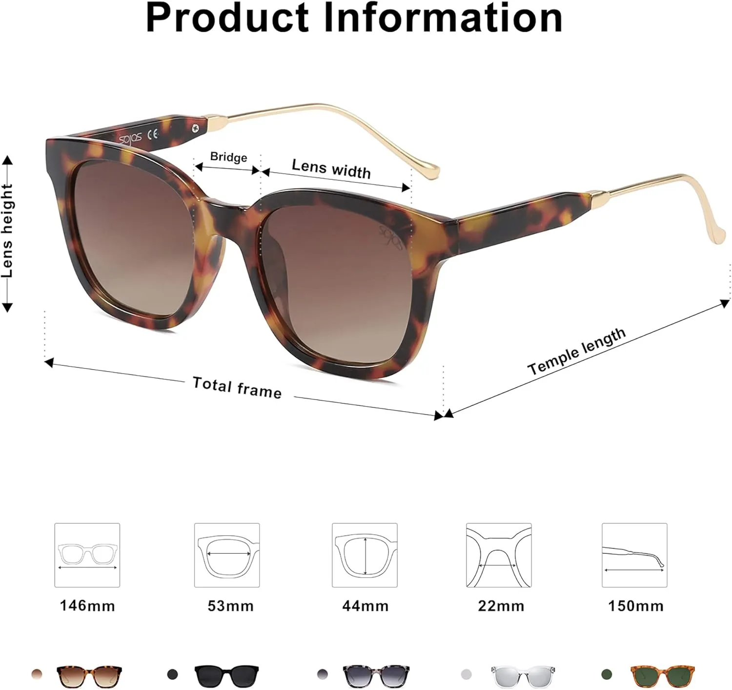 SOJOS Classic Square Polarized Sunglasses Womens Mens Retro Trendy UV400 Sunnies SJ2050