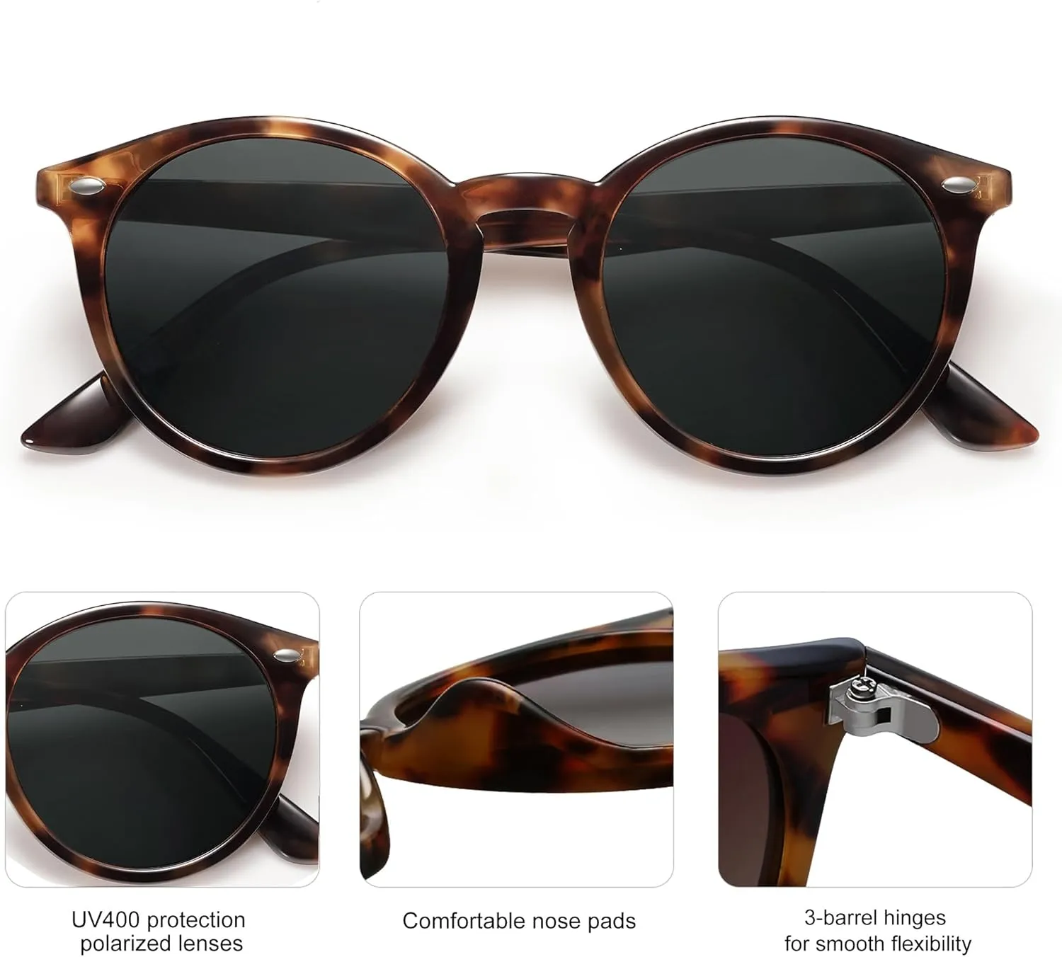 SOJOS Retro Round Polarized Sunglasses for Women Men Classic Vintage Sunnies SJ2069