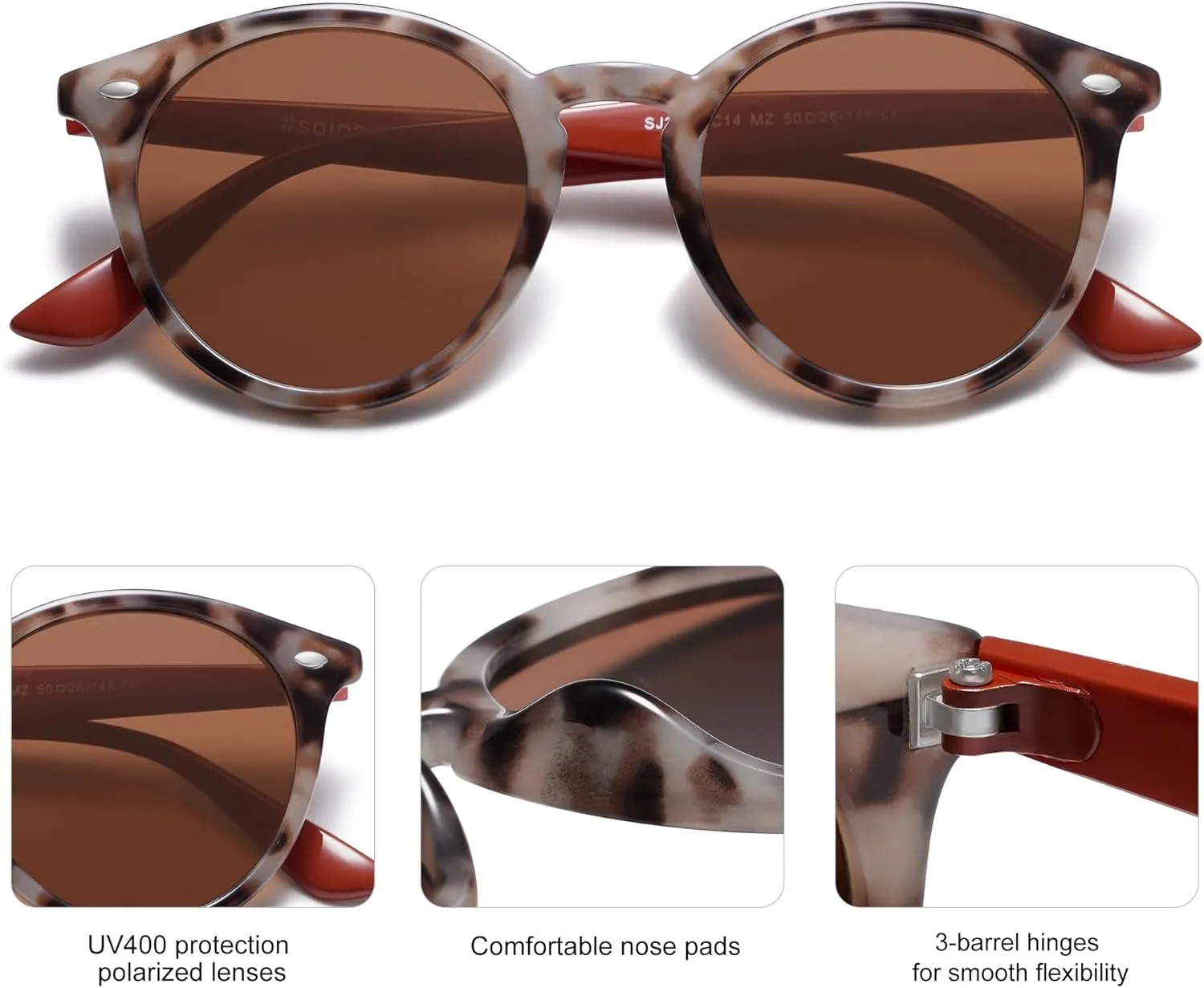 SOJOS Retro Round Polarized Sunglasses for Women Men Classic Vintage Sunnies SJ2069