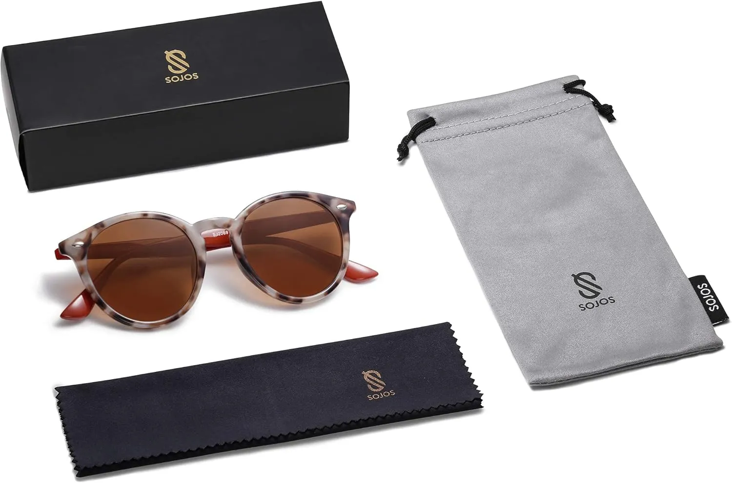 SOJOS Retro Round Polarized Sunglasses for Women Men Classic Vintage Sunnies SJ2069