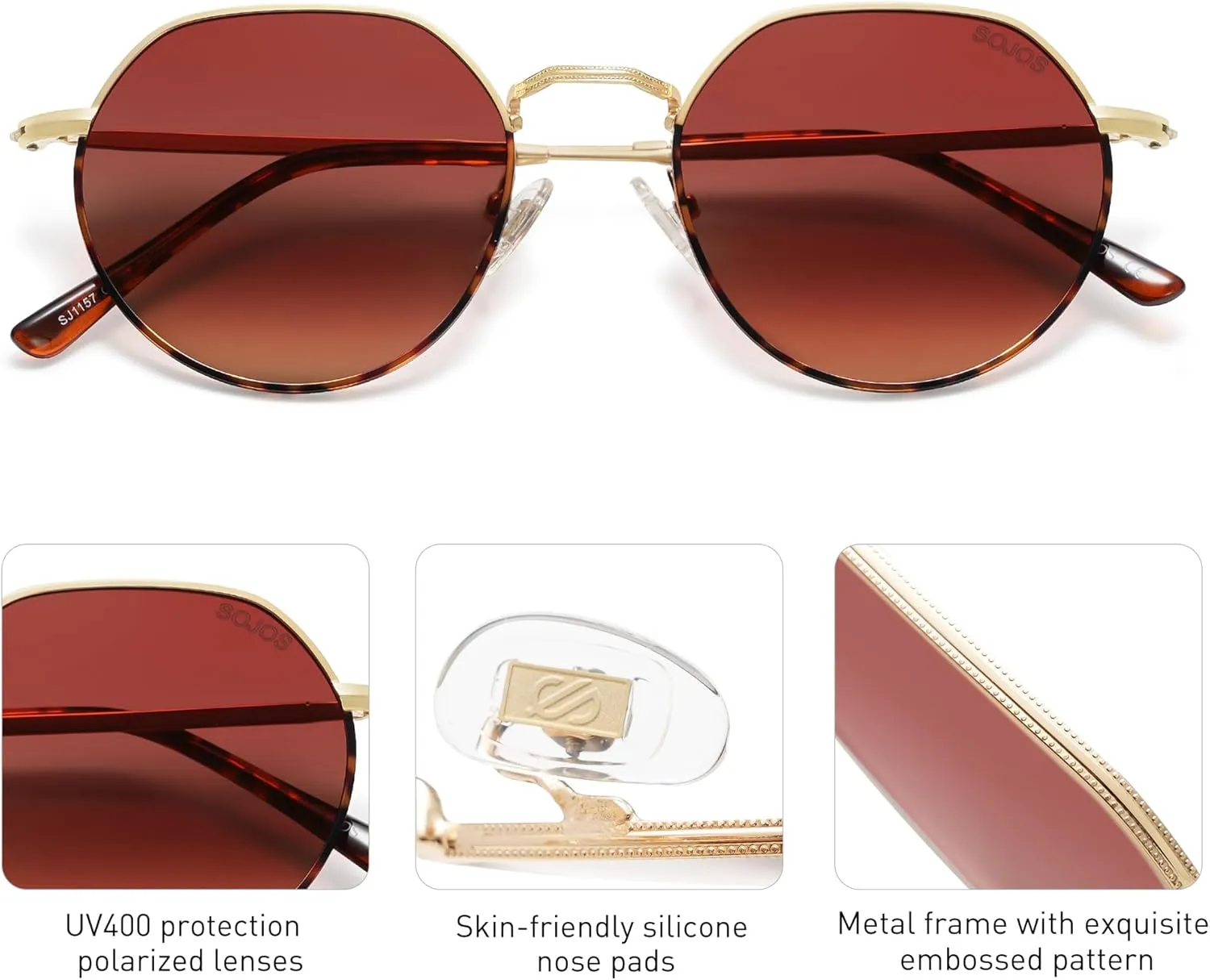 SOJOS Round Polygon Polarized Sunglasses for Women Men Retro Classic Vintage Panto Shades SJ1157