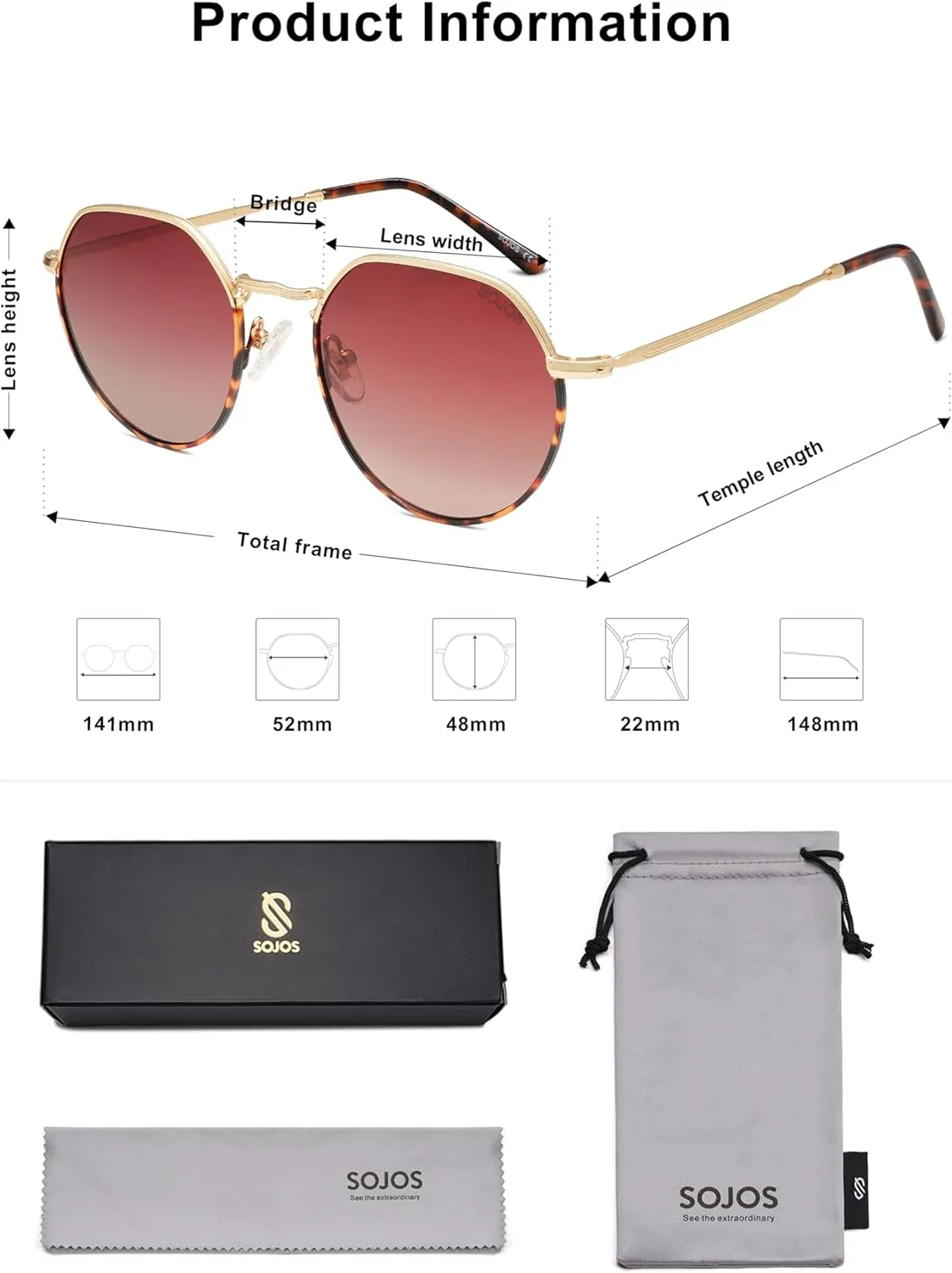 SOJOS Round Polygon Polarized Sunglasses for Women Men Retro Classic Vintage Panto Shades SJ1157