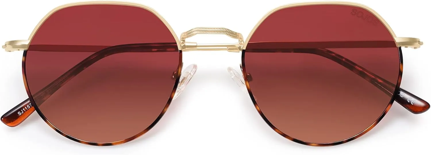 SOJOS Round Polygon Polarized Sunglasses for Women Men Retro Classic Vintage Panto Shades SJ1157