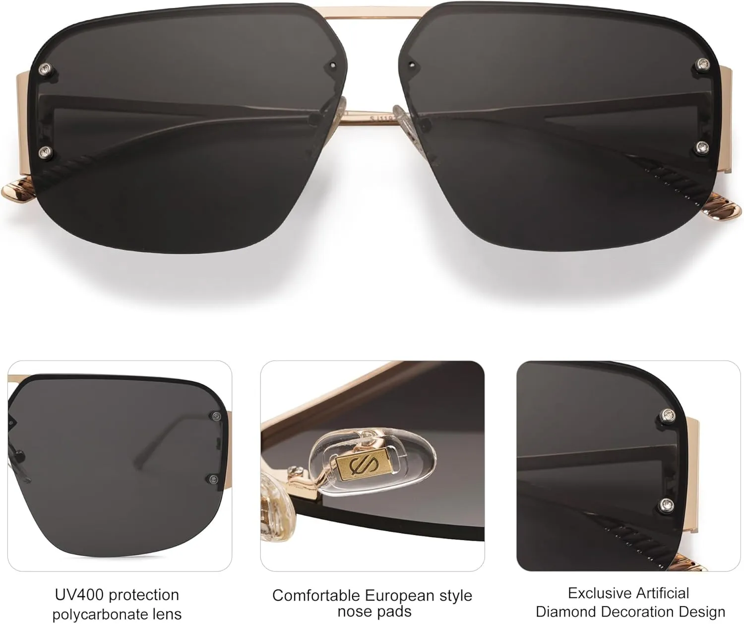 SOJOS Trendy Aviator Sunglasses Mens Womens Retro Metal Rimless Frame Shades Lentes De Sol Para Mujer SJ1192