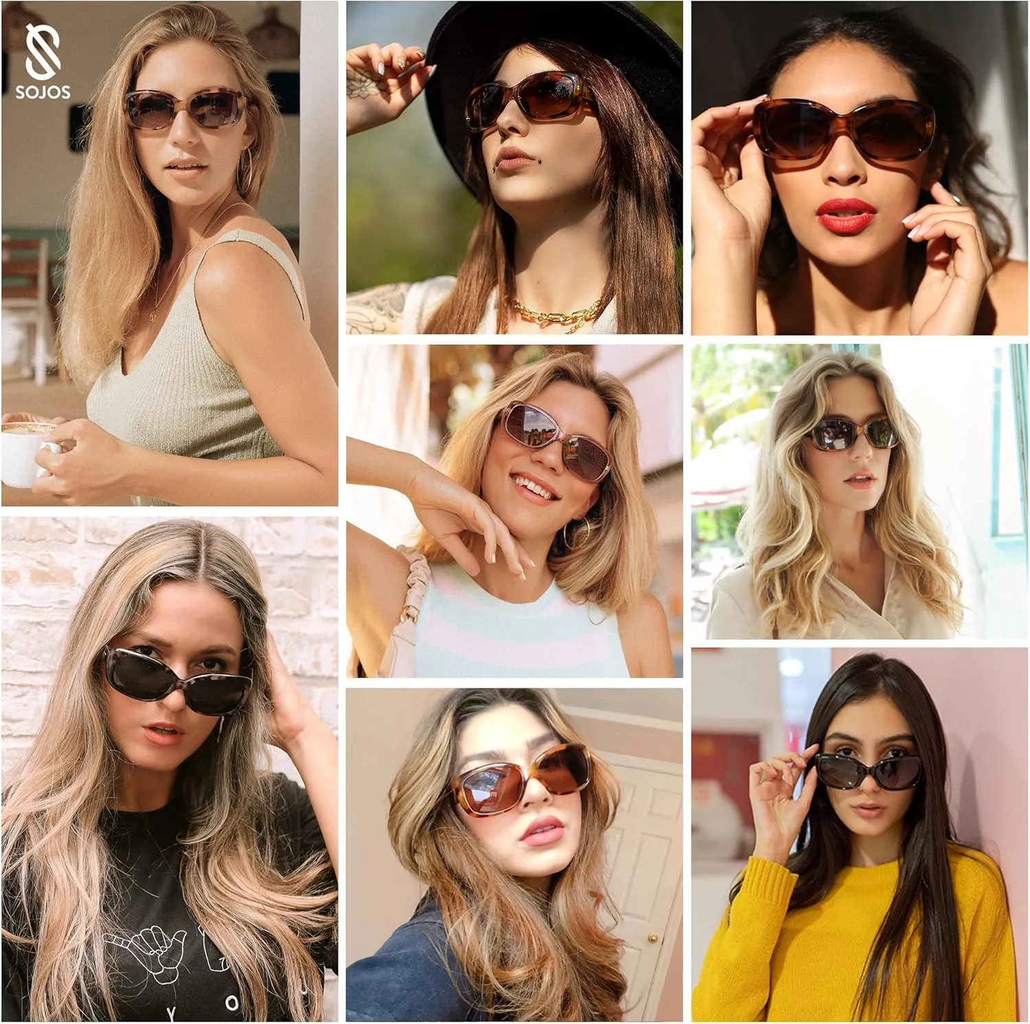 SOJOS Vintage Square Sunglasses for Women Polarized UV Protection Havana Frame