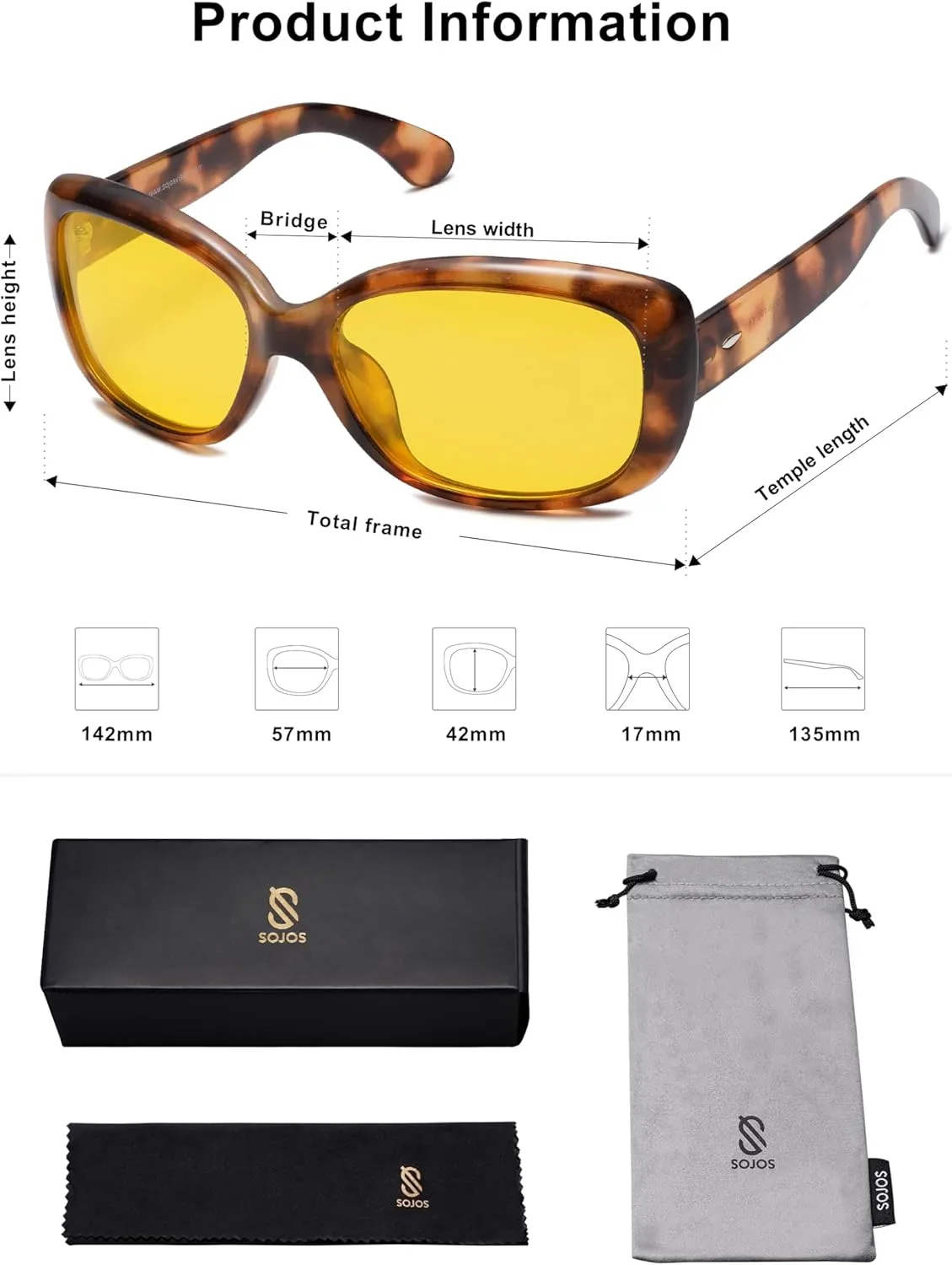 SOJOS Vintage Square Sunglasses for Women Polarized UV Protection Havana Frame