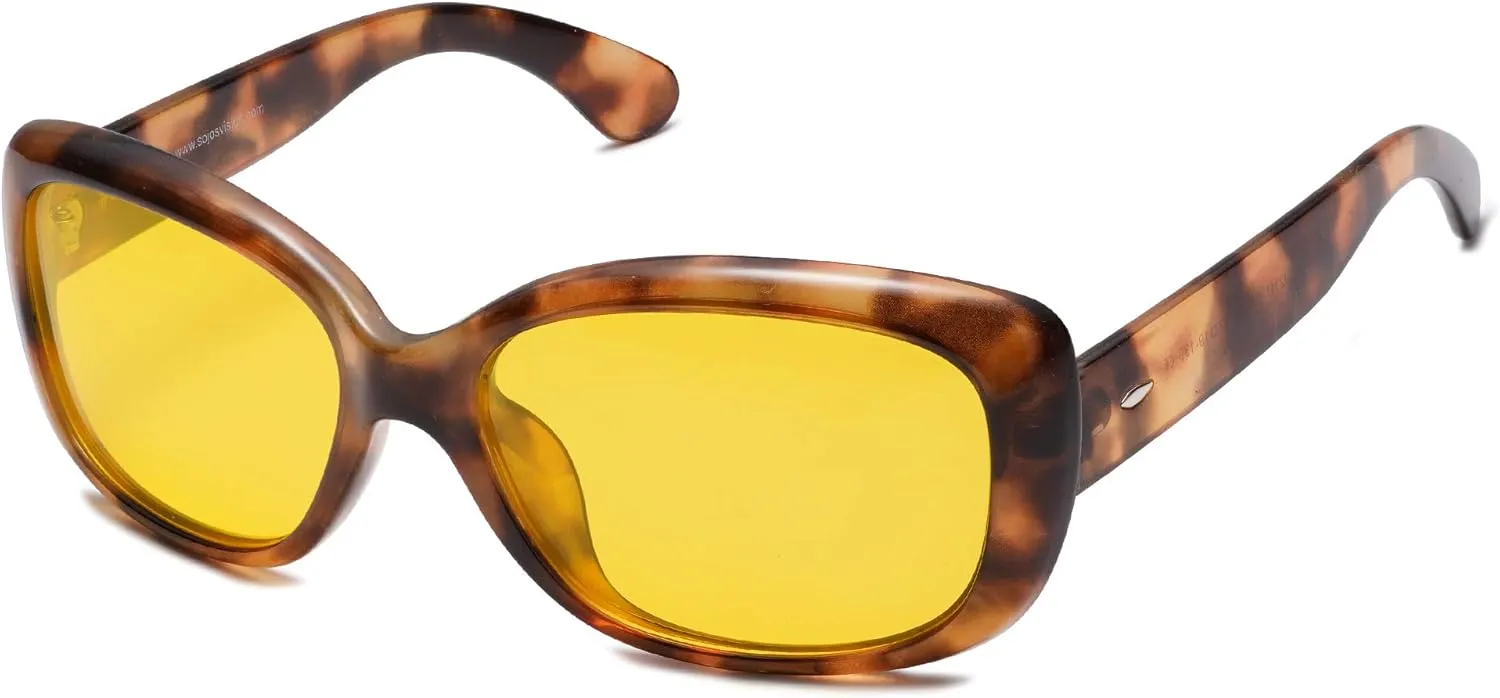 SOJOS Vintage Square Sunglasses for Women Polarized UV Protection Havana Frame