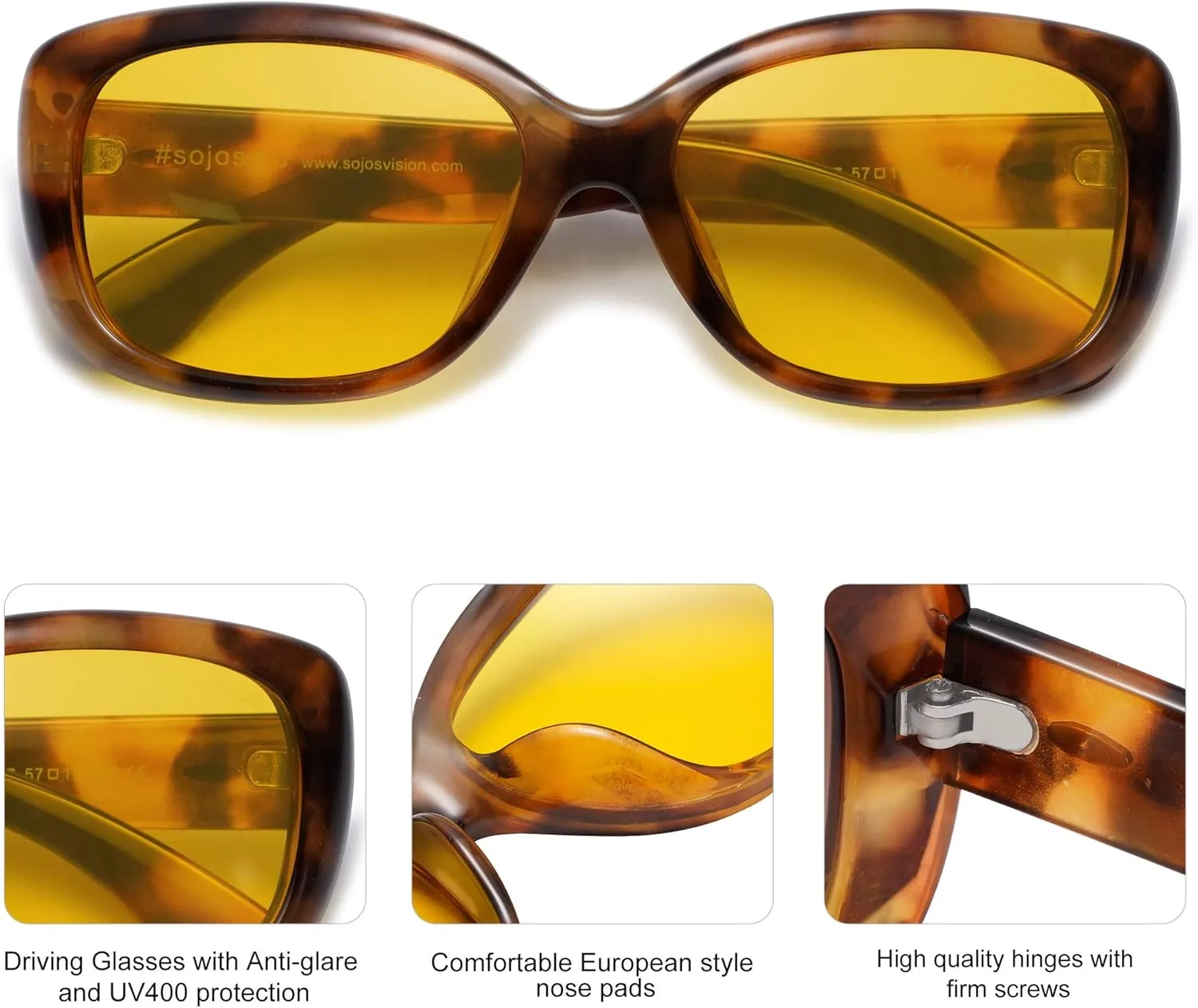 SOJOS Vintage Square Sunglasses for Women Polarized UV Protection Havana Frame