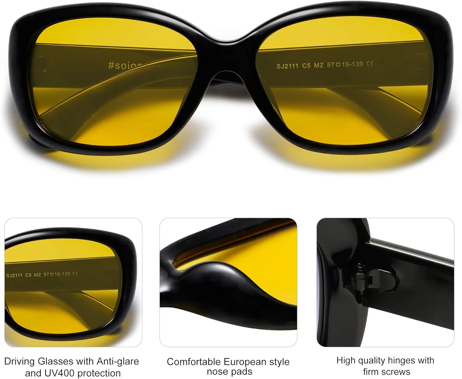 SOJOS Vintage Square Sunglasses for Women Polarized UV Protection Havana Frame