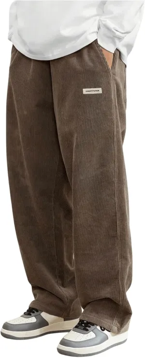 SOLY HUX Men's Corduroy Pants Casual Drawstring Elastic Waist Straight Leg Sweatpants with Pockets