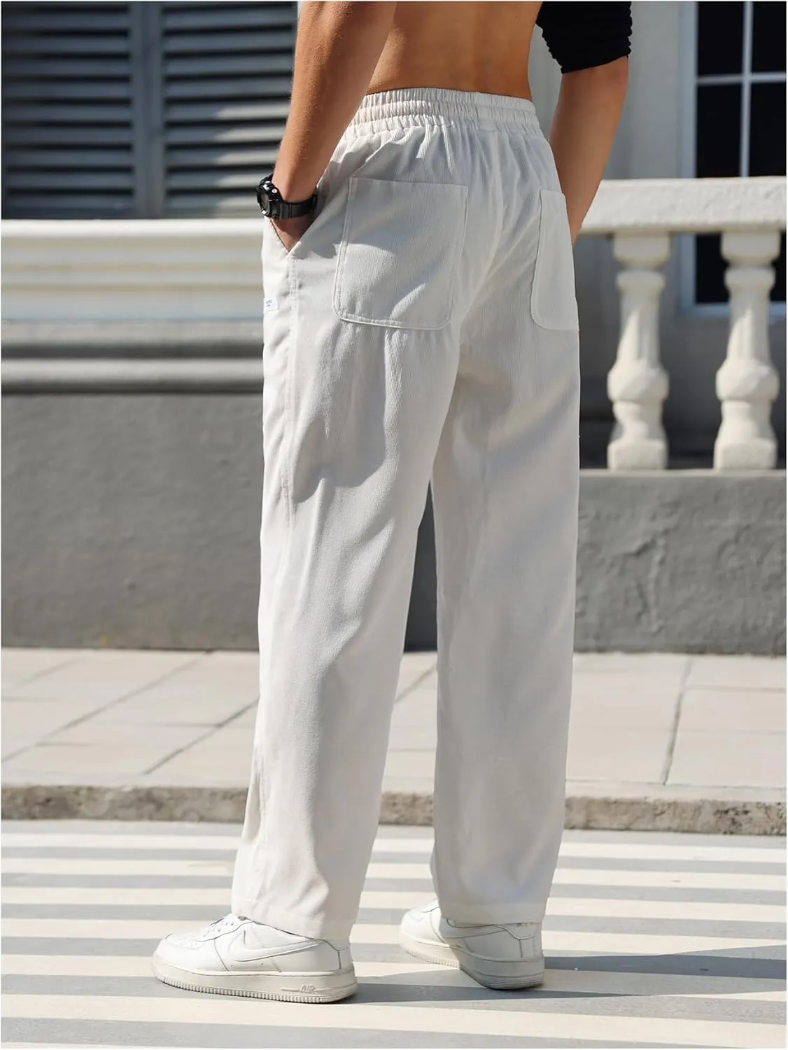 SOLY HUX Men's Corduroy Pants Casual Drawstring Elastic Waist Straight Leg Sweatpants with Pockets