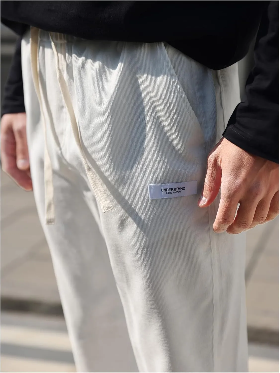 SOLY HUX Men's Corduroy Pants Casual Drawstring Elastic Waist Straight Leg Sweatpants with Pockets