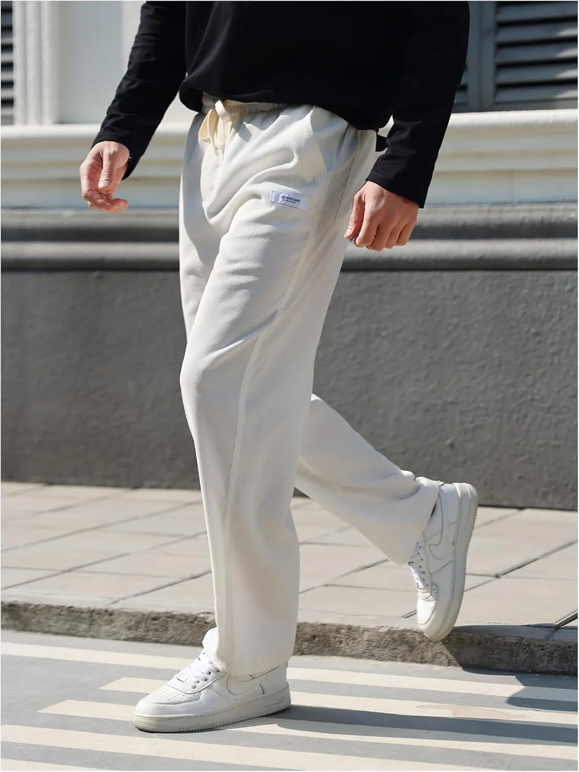 SOLY HUX Men's Corduroy Pants Casual Drawstring Elastic Waist Straight Leg Sweatpants with Pockets