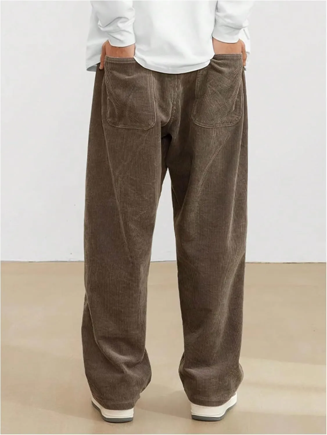 SOLY HUX Men's Corduroy Pants Casual Drawstring Elastic Waist Straight Leg Sweatpants with Pockets