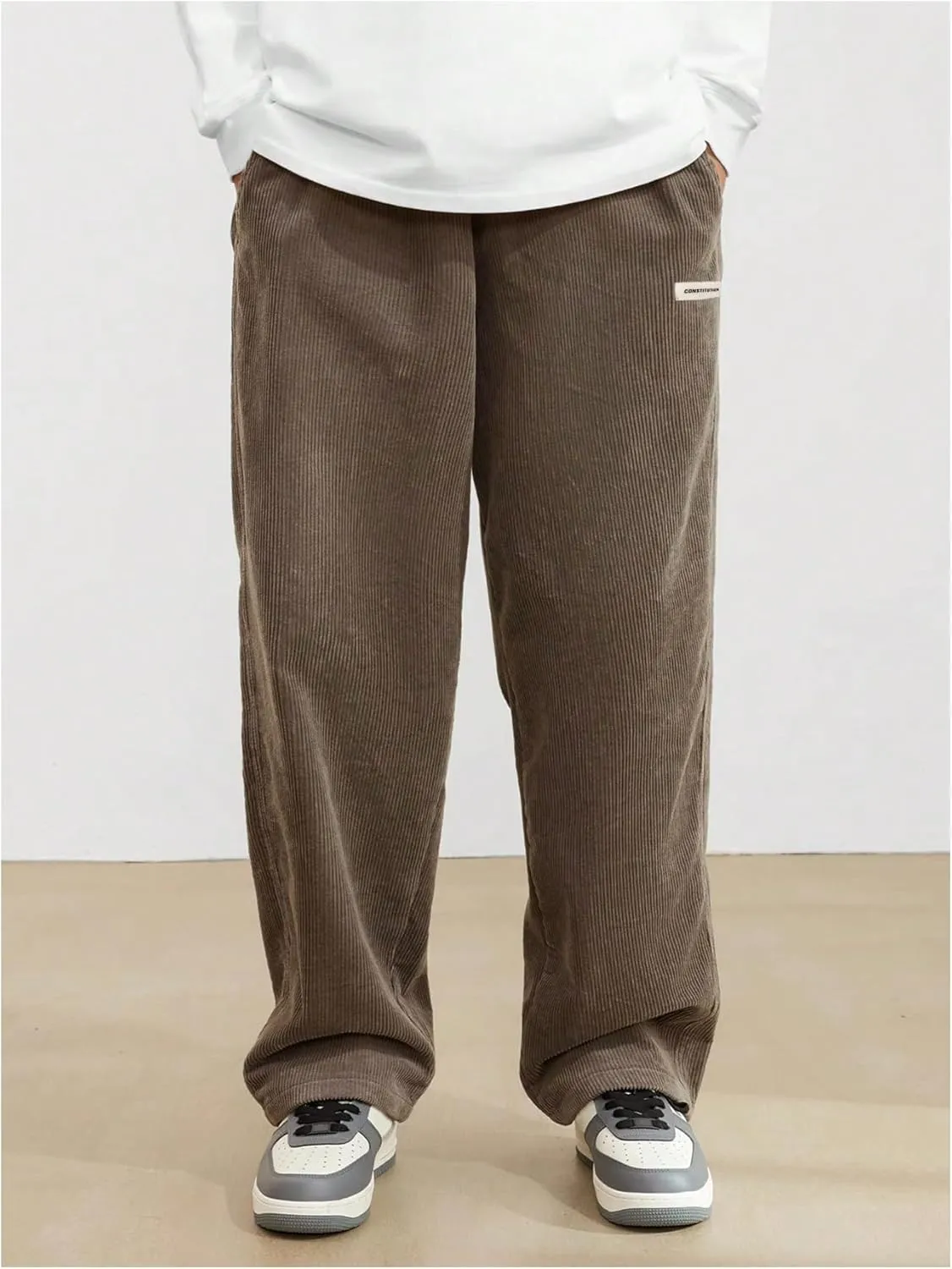 SOLY HUX Men's Corduroy Pants Casual Drawstring Elastic Waist Straight Leg Sweatpants with Pockets