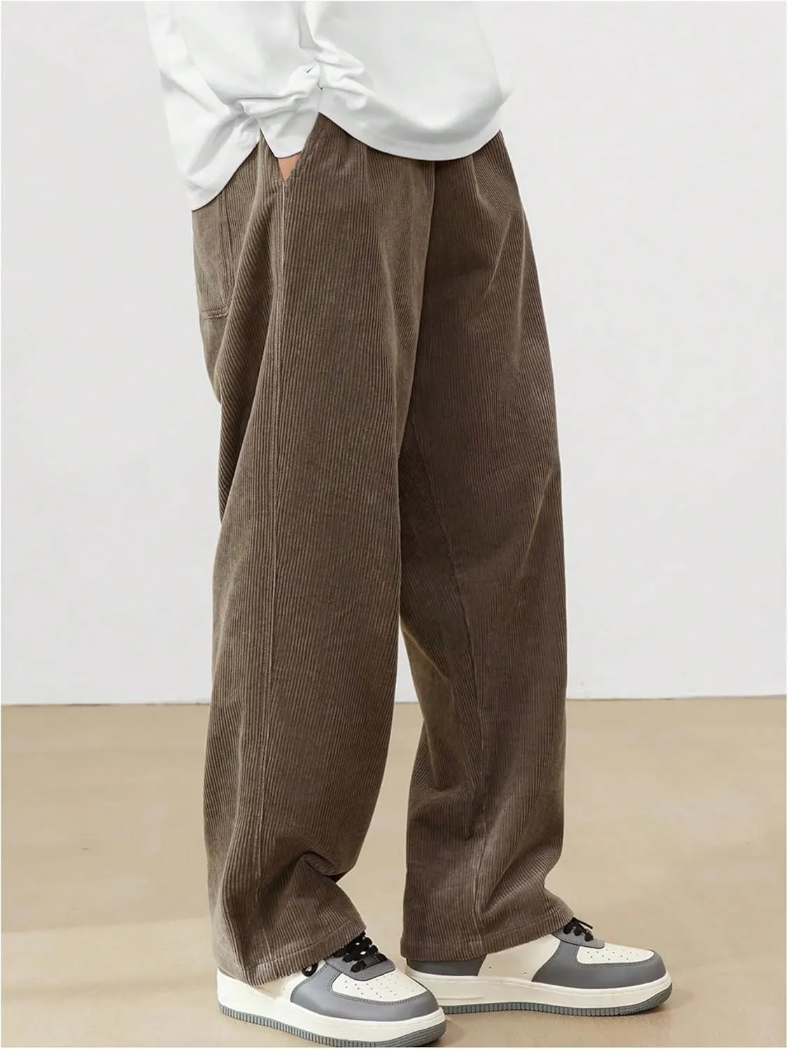 SOLY HUX Men's Corduroy Pants Casual Drawstring Elastic Waist Straight Leg Sweatpants with Pockets