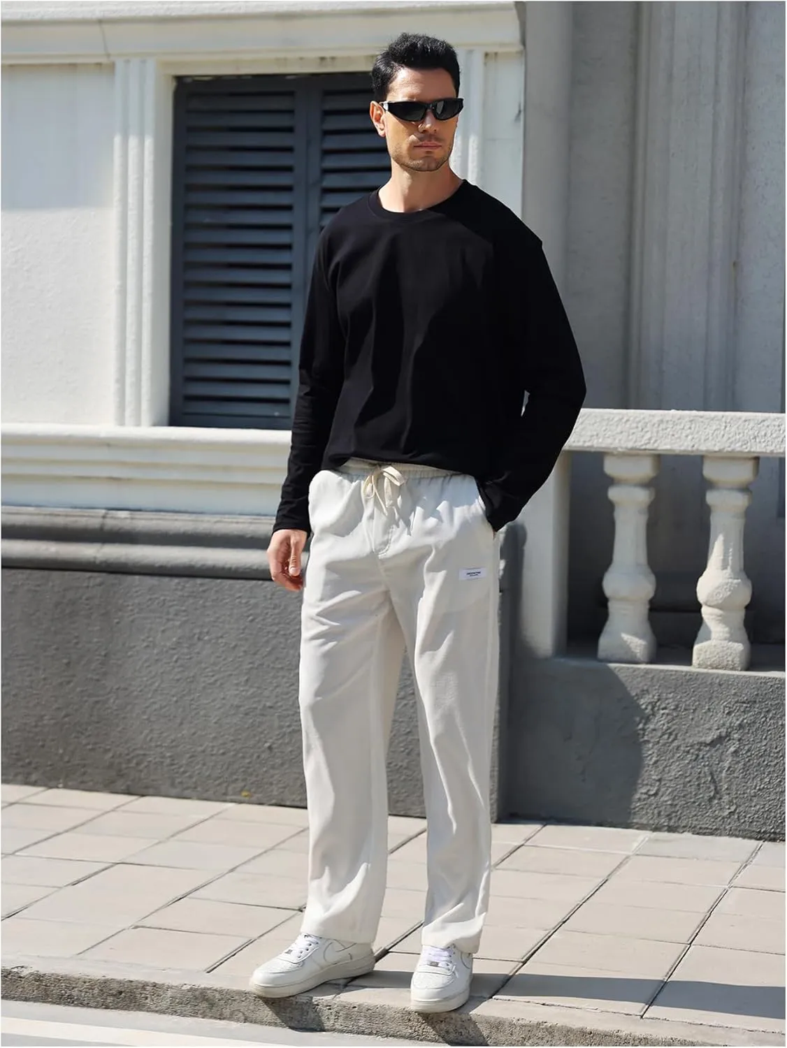 SOLY HUX Men's Corduroy Pants Casual Drawstring Elastic Waist Straight Leg Sweatpants with Pockets
