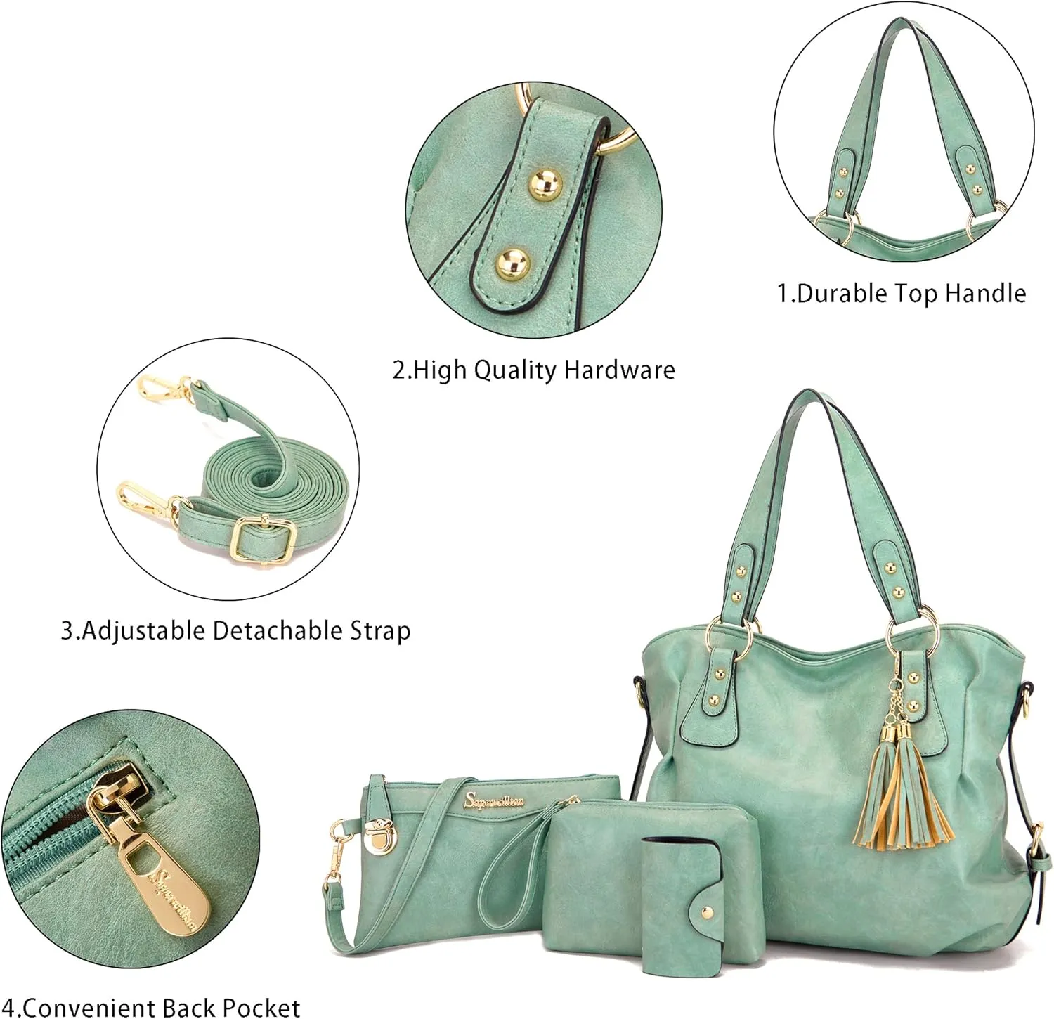 Soperwillton Fashion Handbag for Women Shoulder Bag Top Handle Satchel Hobo Tote Bag Purse Set 4pcs