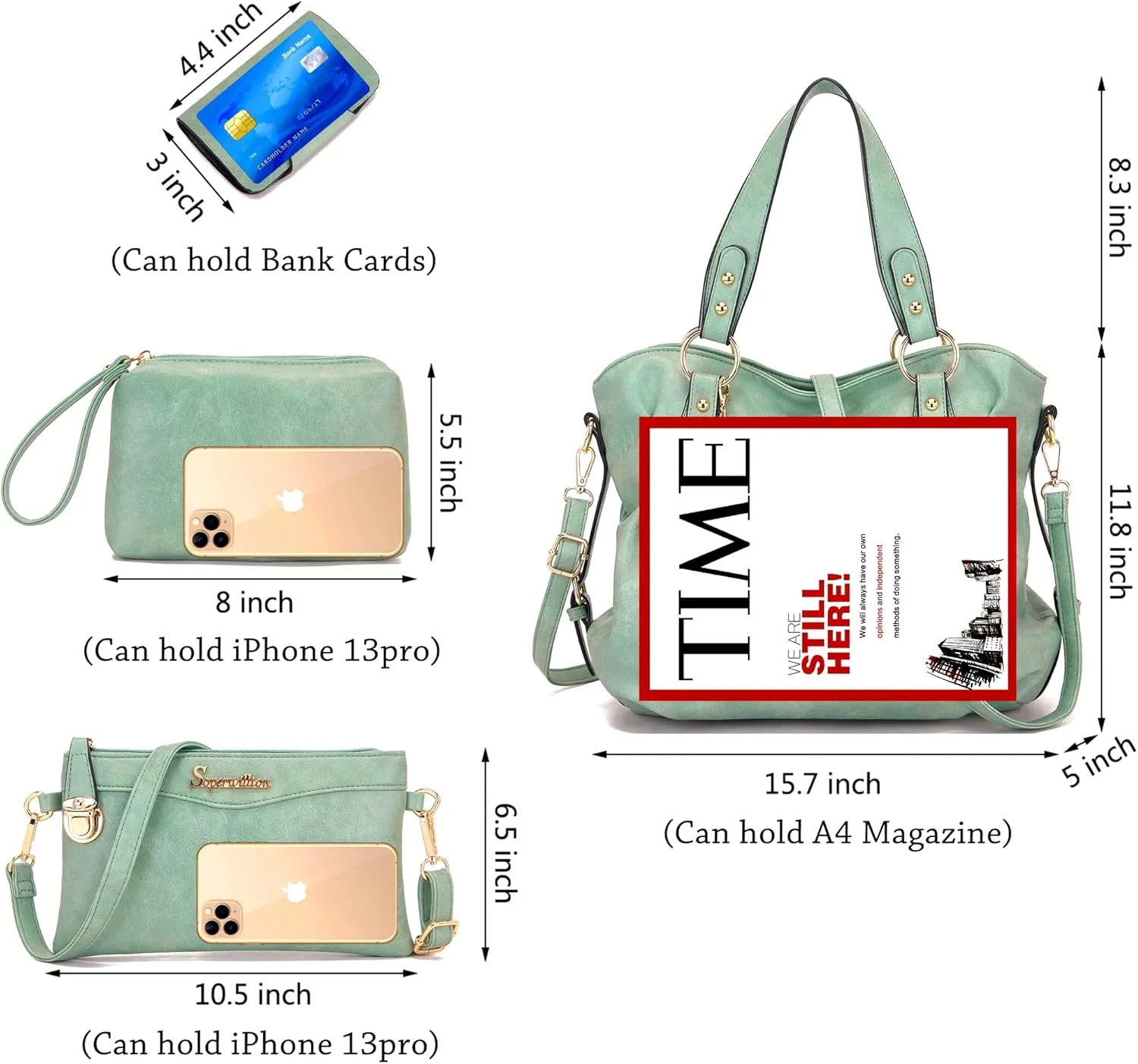 Soperwillton Fashion Handbag for Women Shoulder Bag Top Handle Satchel Hobo Tote Bag Purse Set 4pcs