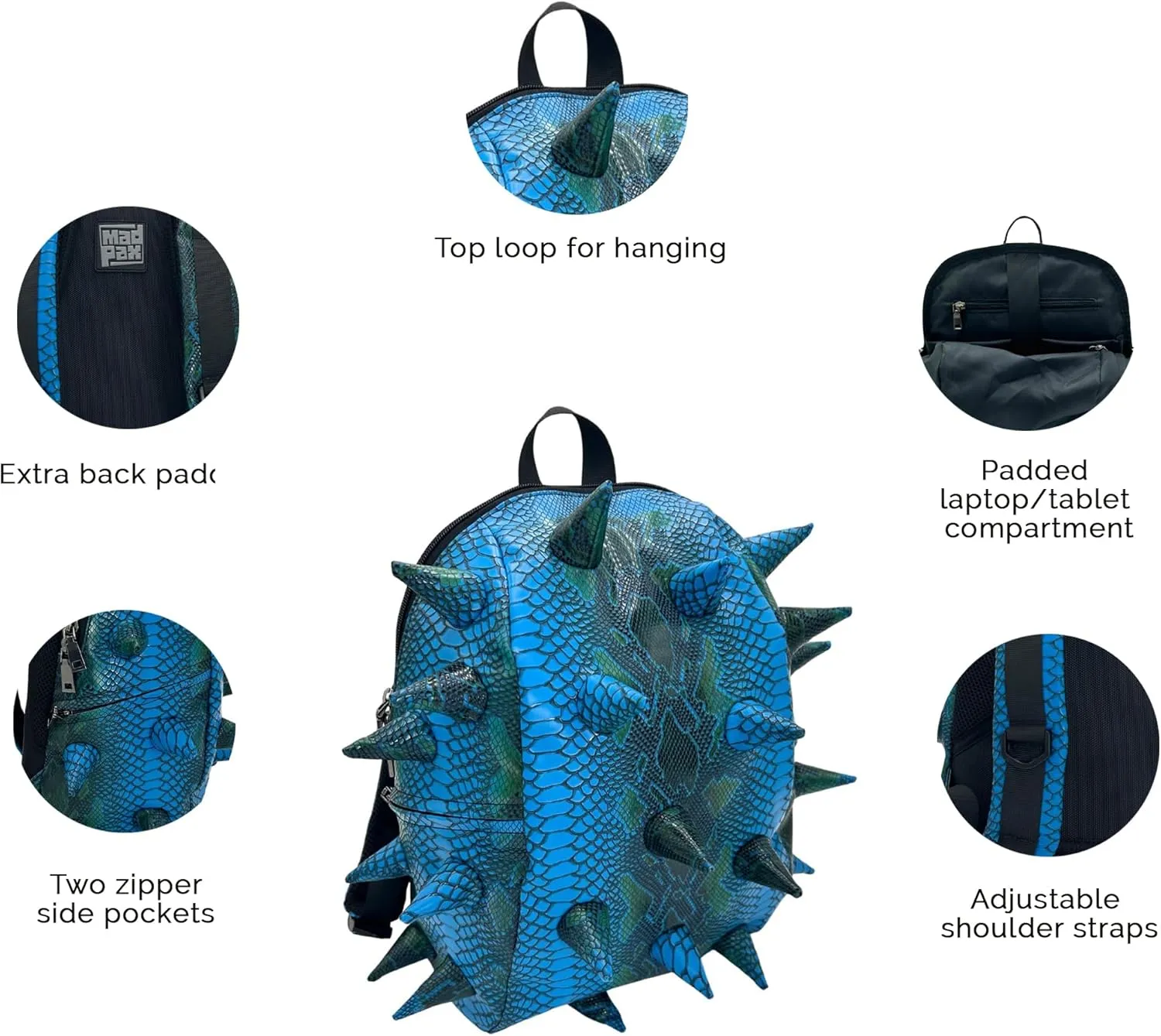 Spike Blue Mamba Premium Durable Compact Lightweight Daypack Stylish Unisex Fun Casual Travel 13” Laptop Commuter Bag with Adjustable Strap for Men & Women