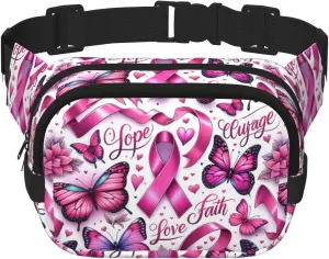 Square Faith-Ribbons-Butterfly Double-Layer Sport Fanny Pack Waist Pack Large Crossbody Waist Bag For Running Travel Walking