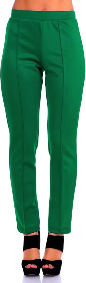SR Women's Solid Stretch Straight Leg Slim Fit Pants, Large, Green