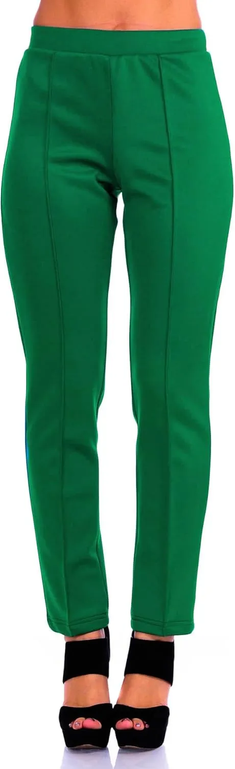 SR Women's Solid Stretch Straight Leg Slim Fit Pants, Large, Green