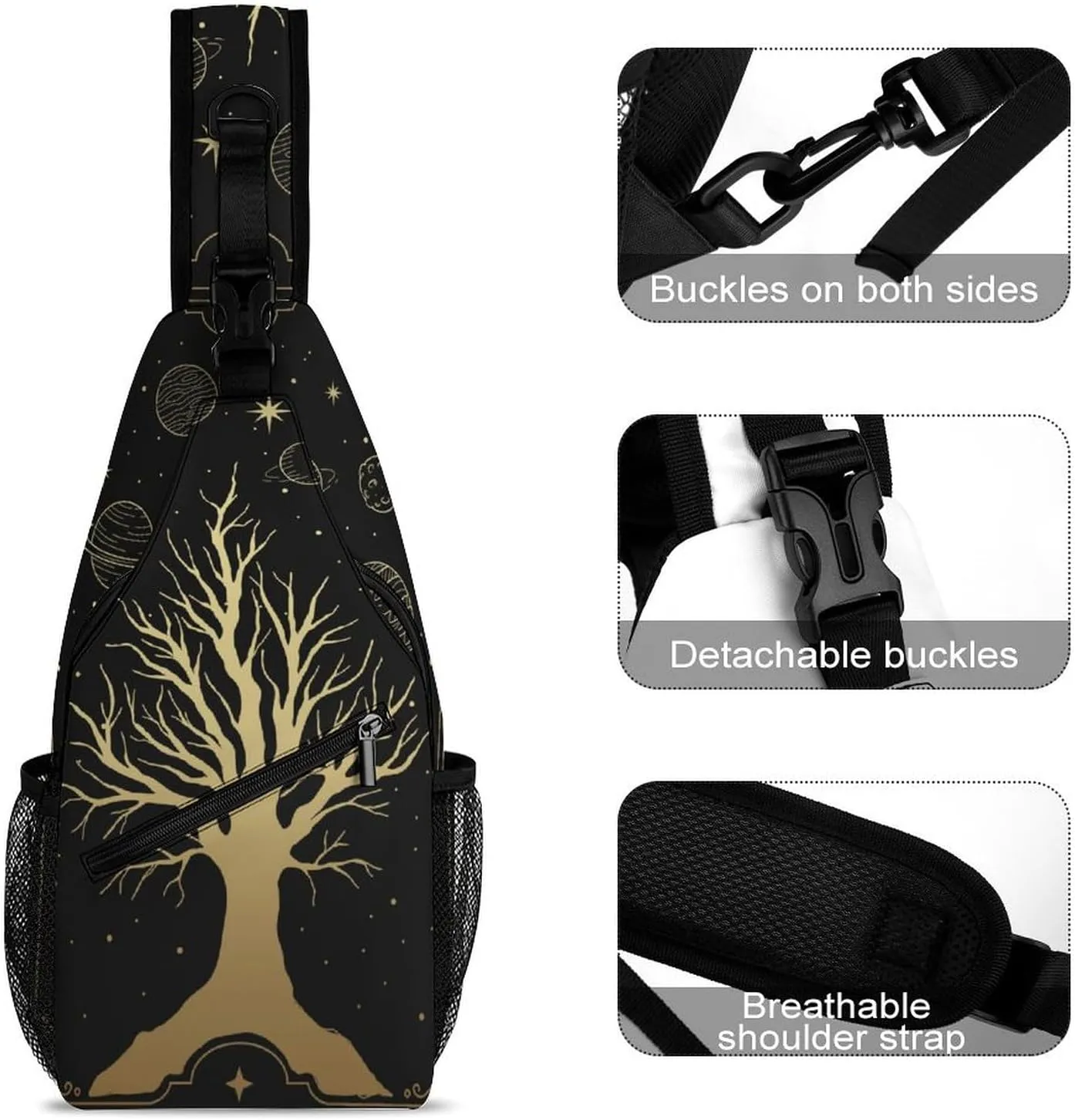 Star-planets-print Sling Bag Crossbody Chest Bag Shoulder Bag For Travel Hiking Cycling Camping