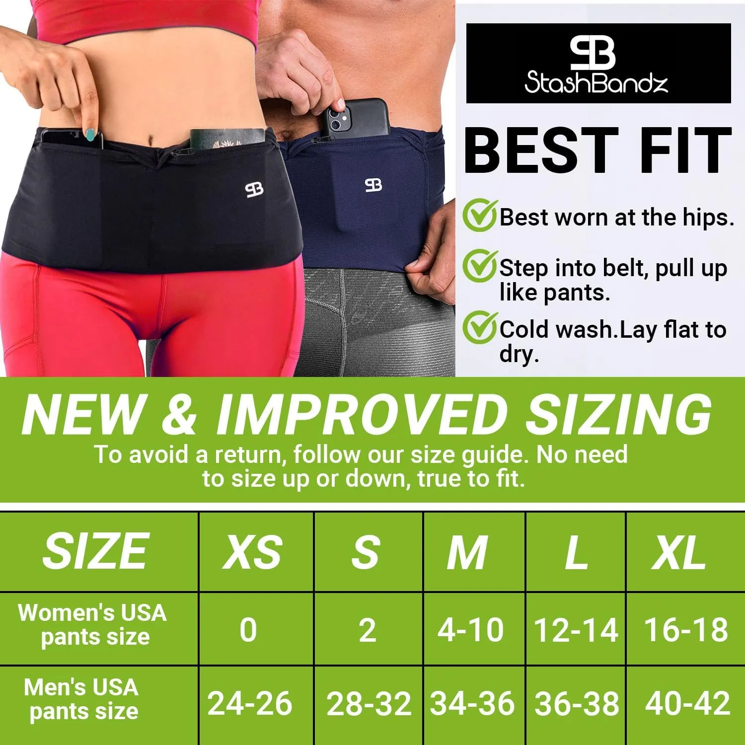 StashBandz Running Belt for Women & Men – Money Belt with 4 Large Secure Pockets (1 Zippered) | Fanny Pack & Phone Holder for Running, Travel, Hiking, and Workouts