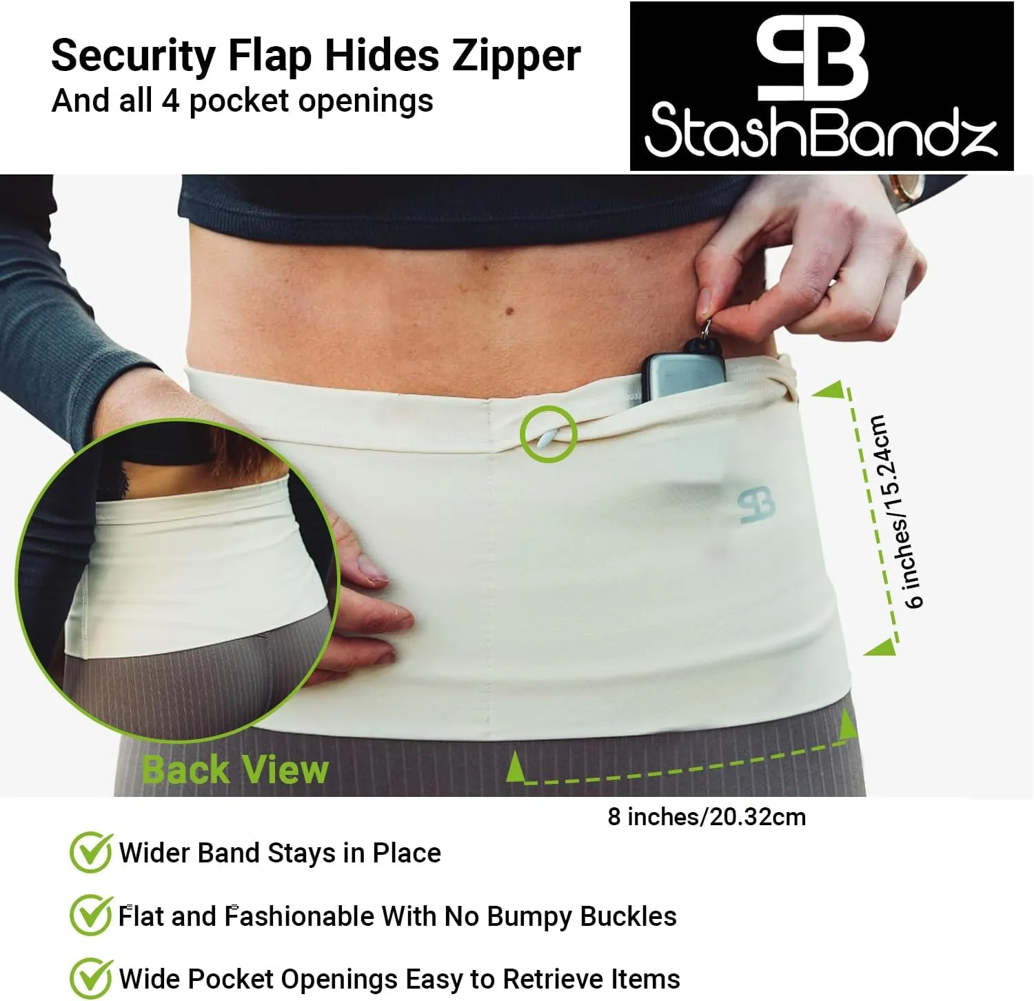 StashBandz Running Belt for Women & Men – Money Belt with 4 Large Secure Pockets (1 Zippered) | Fanny Pack & Phone Holder for Running, Travel, Hiking, and Workouts