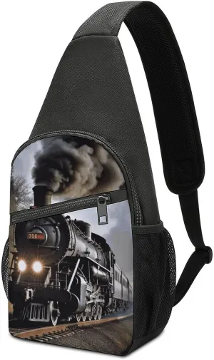 Steam Train Sling Bag Mini Crossbody Bags Travel Daypack Fanny Chest Bag Sling Backpack for Men Women
