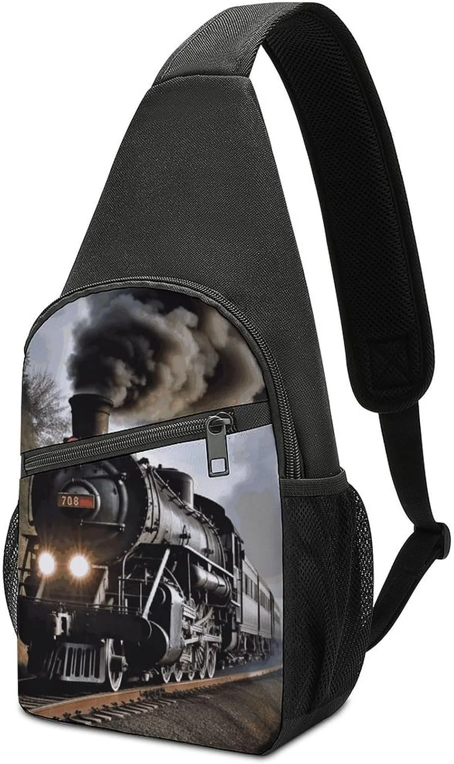 Steam Train Sling Bag Mini Crossbody Bags Travel Daypack Fanny Chest Bag Sling Backpack for Men Women