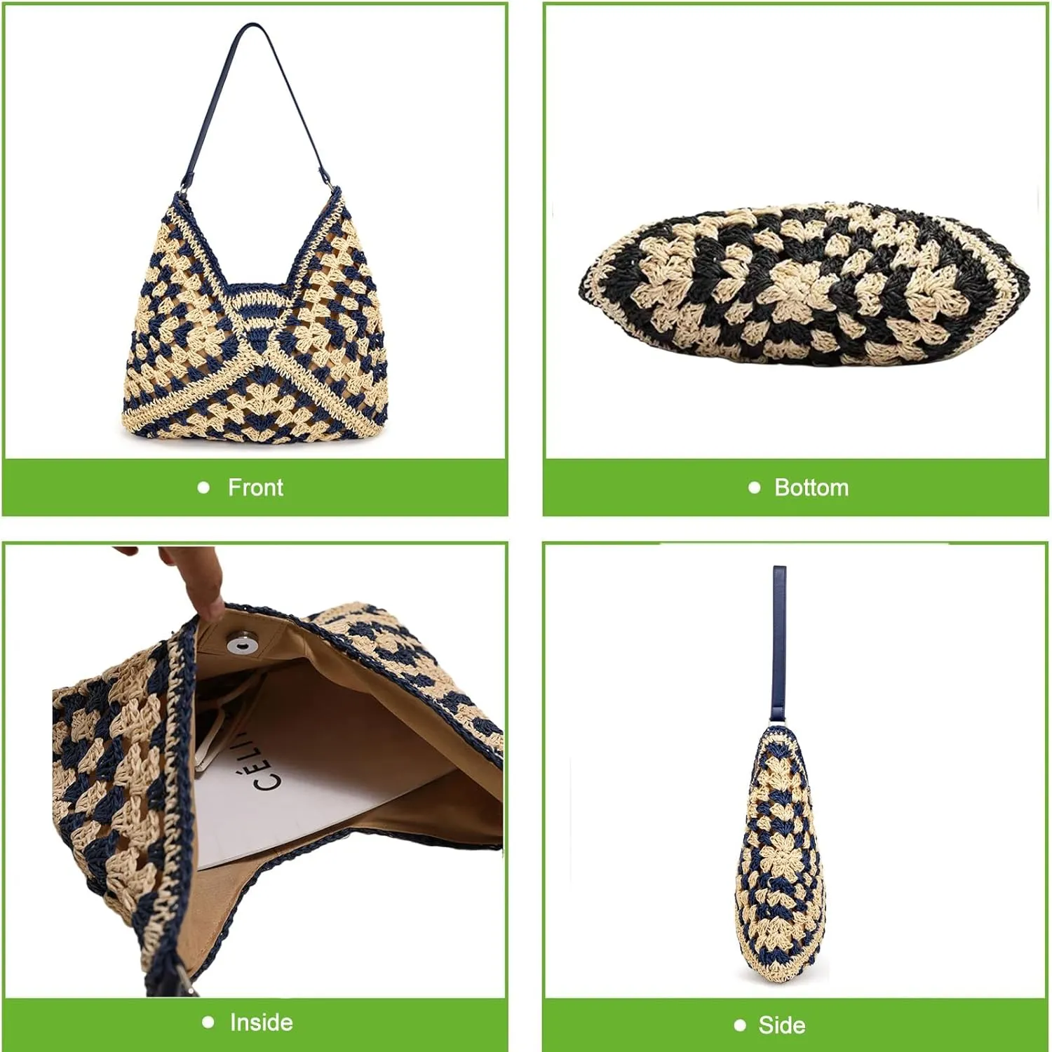 Straw Hobo Bags for Women,Large Woven Tote Bag Summer Crochet Shoulder Bag,Vintage Beach Bag Foldable Handbag for Vacation