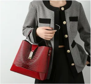 Stylish Red Leather Bucket Crossbody Bag for Women - Hobo Satchel Shoulder Purse