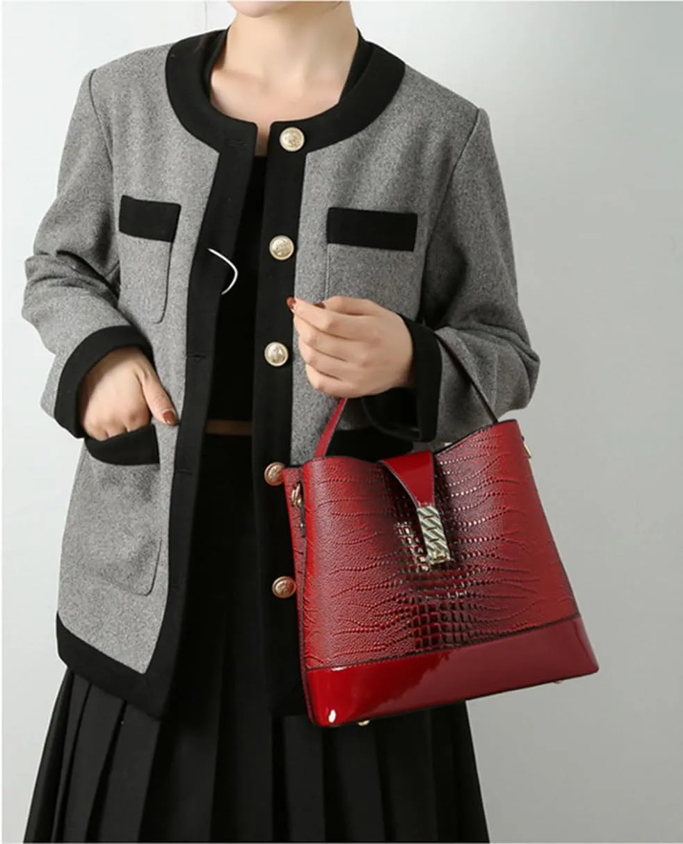 Stylish Red Leather Bucket Crossbody Bag for Women - Hobo Satchel Shoulder Purse