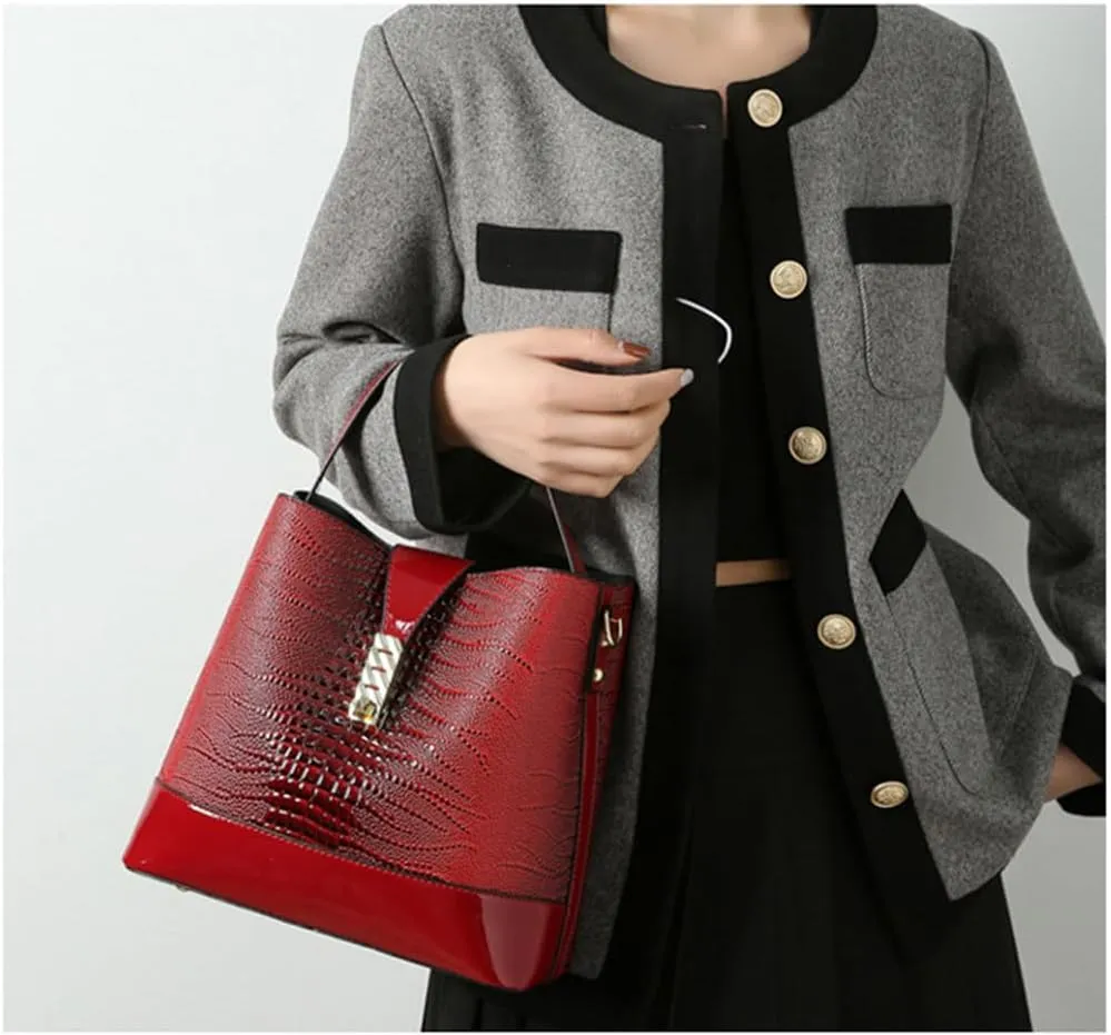 Stylish Red Leather Bucket Crossbody Bag for Women - Hobo Satchel Shoulder Purse