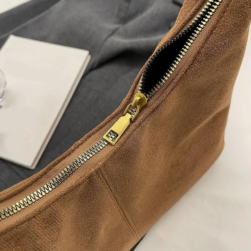 Suede Shoulder Bag Crescent Suede Purse for Women Brown Suede Handbags 2024 Fall Purse Stylish Suede Crossbody Bag