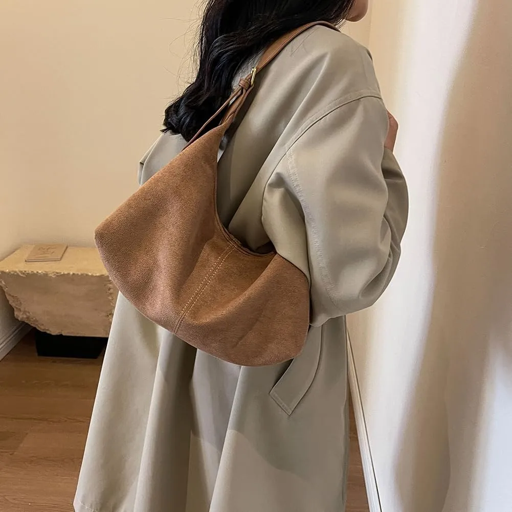 Suede Shoulder Bag Crescent Suede Purse for Women Brown Suede Handbags 2024 Fall Purse Stylish Suede Crossbody Bag