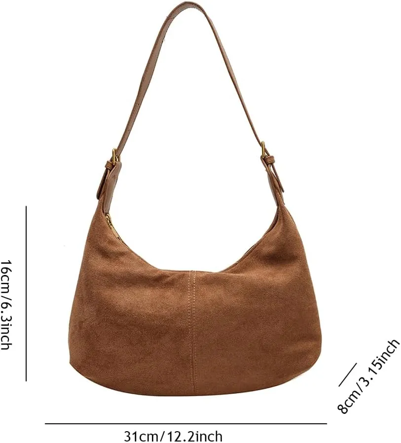 Suede Shoulder Bag Crescent Suede Purse for Women Brown Suede Handbags 2024 Fall Purse Stylish Suede Crossbody Bag