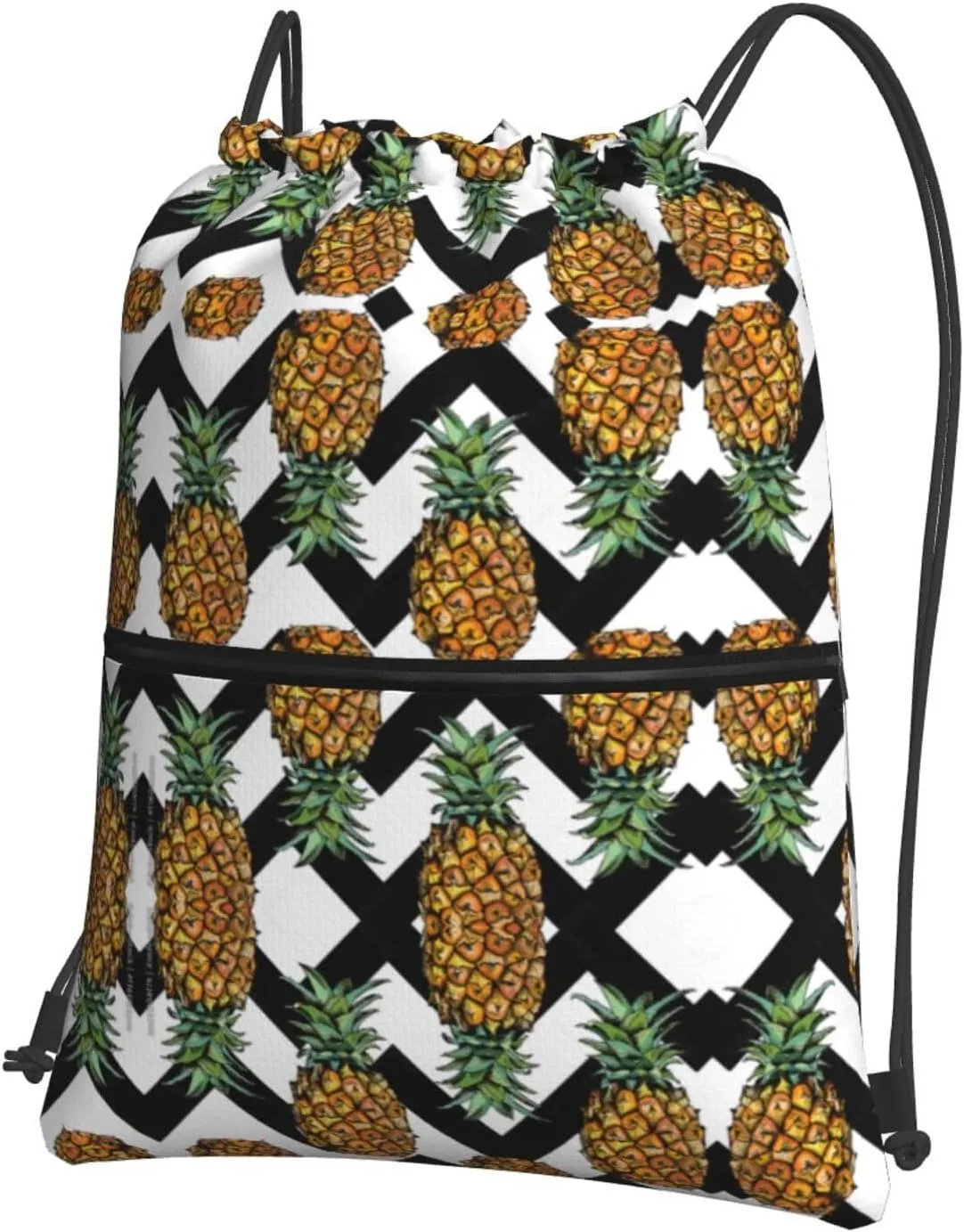Summer Pineapple Print Drawstring Zipper Backpack â€“ Gym Drawstring Bag for Sports, Yoga, Dance, Travel, and More