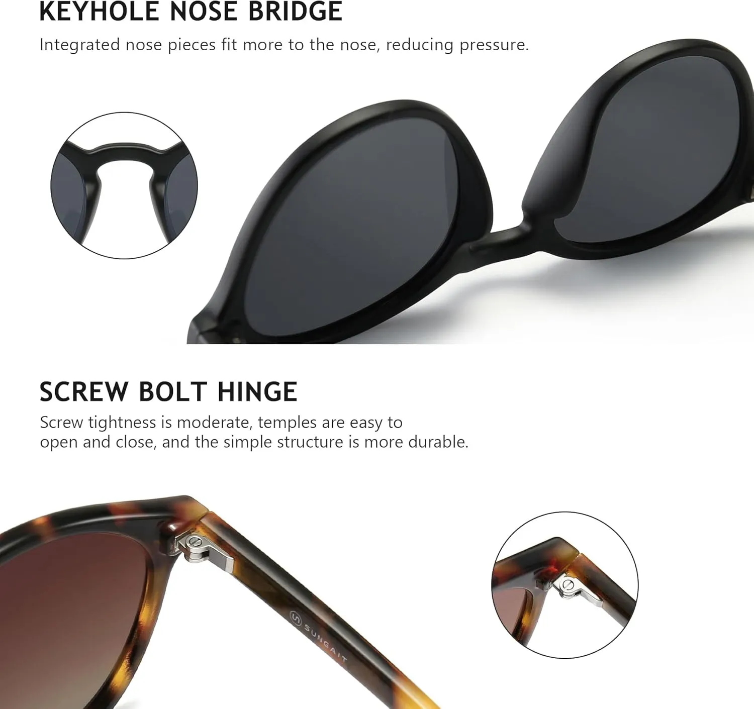 SUNGAIT Classic Vintage Round Polarized Sunglasses for Women Men Retro Style UV400
